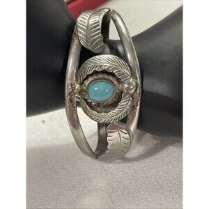 Vintage Silver Turquoise Cuff Bracelet Mexico Alpaca 6.5” Small
